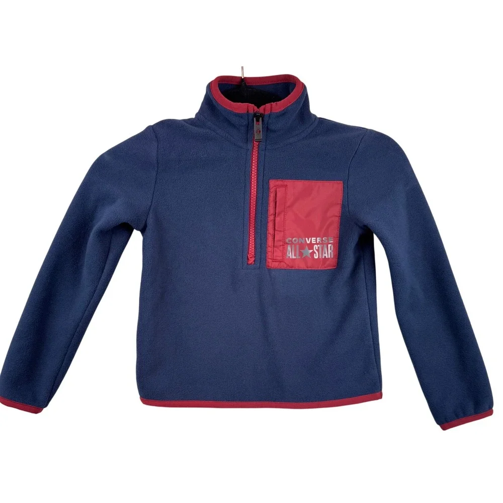 Converse All Star Jacket Size 4 Boys Fleece Quarter Zip Pullover Navy‎ NEW NWT